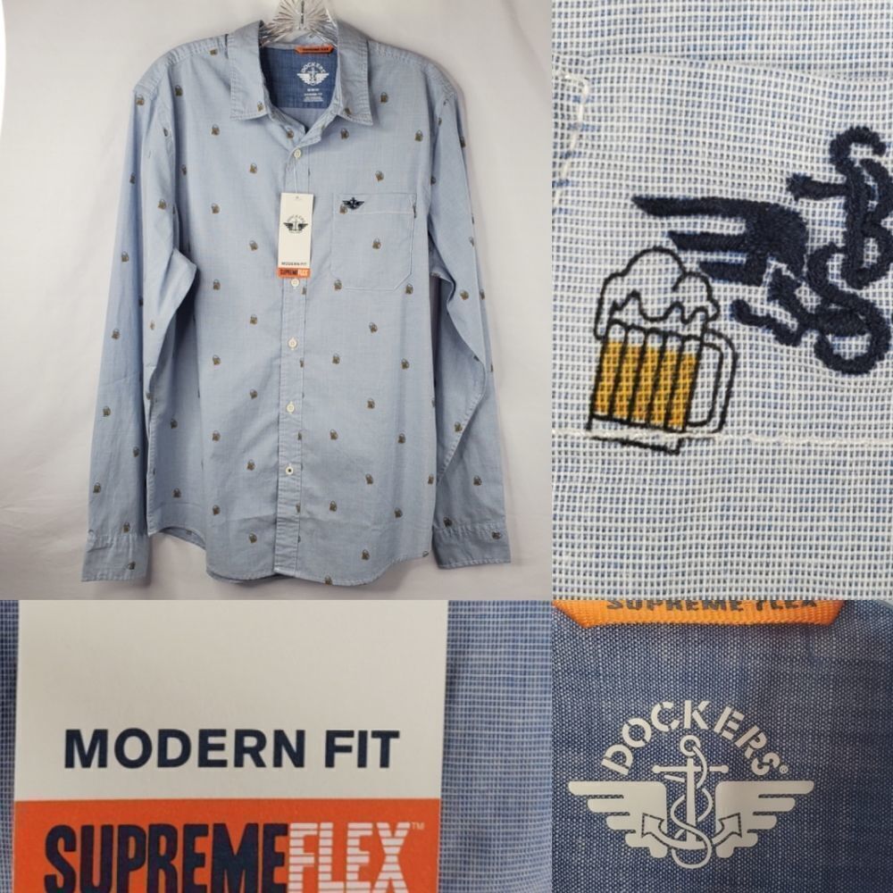 NEW Levi's BEER MUG BAR LONG SLEEVE DRINKING PARTY BARTENDER SHIRT NWT MEDIUM M